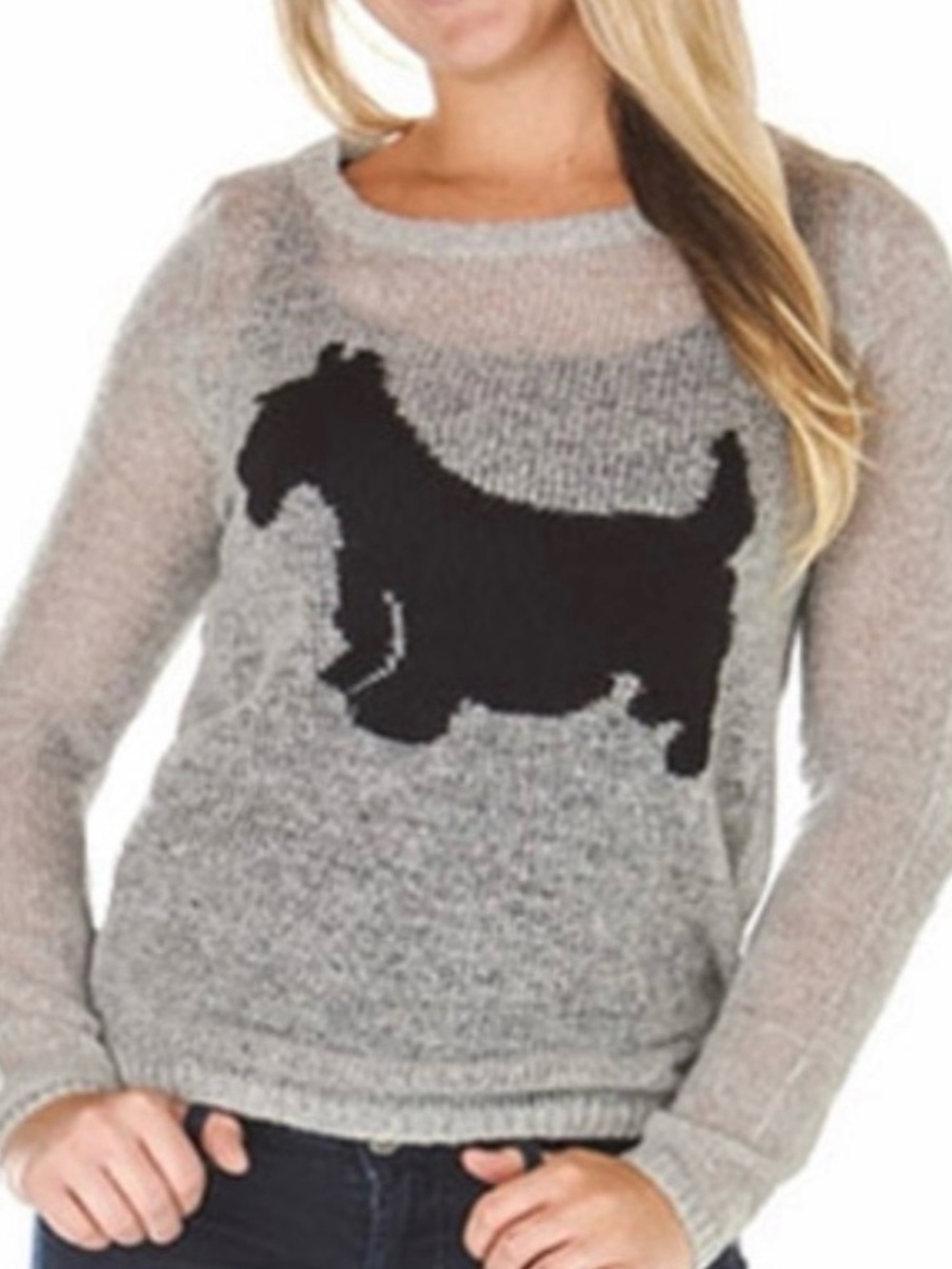 PJ Salvage Gray Sweater with Black Scottie Dog Silhouette